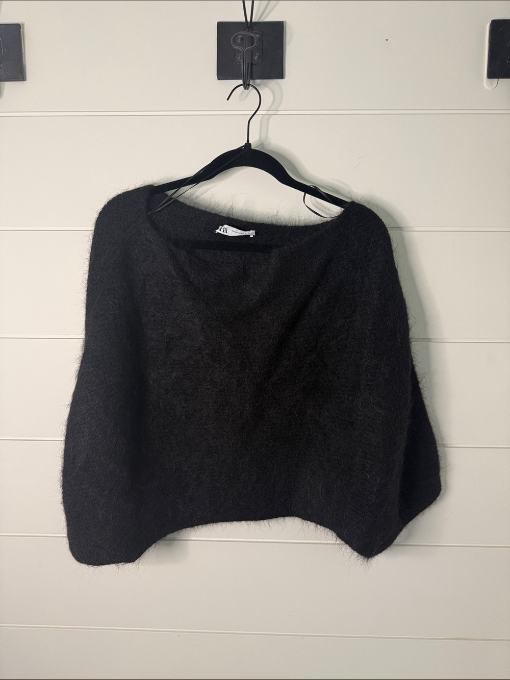 Zara Black Off-The-Shoulder Fuzzy Sweater